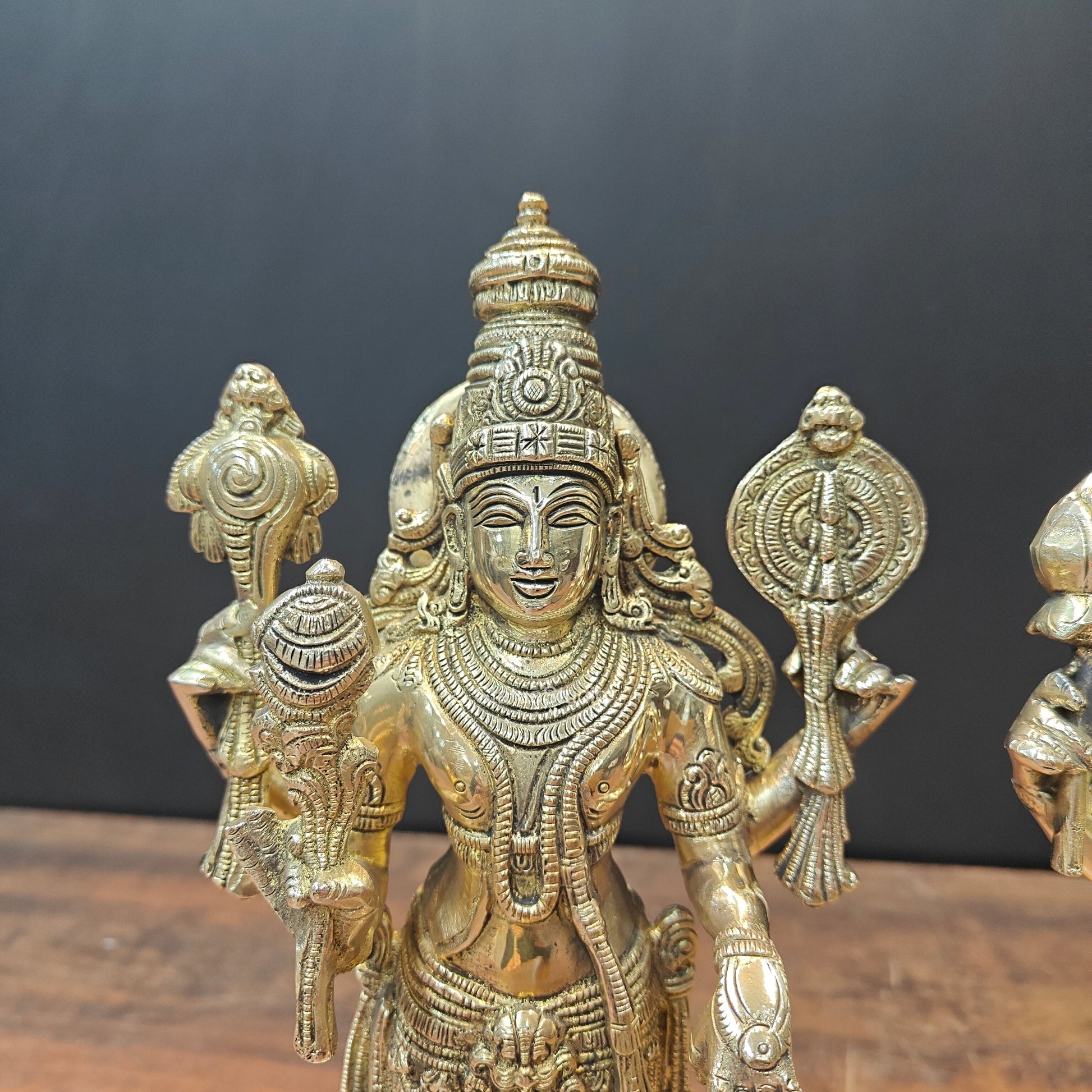 Brass Vishnu Lakshmi Idol For Home Temple Decor 12 Inch - Image 7