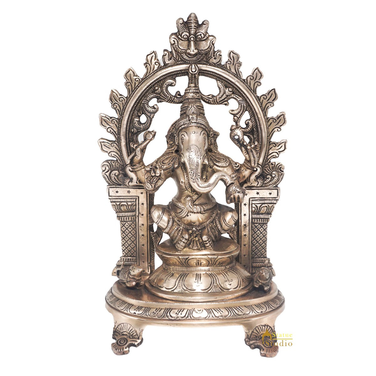 Brass Antique Ganesha Idol Home Office Décor Ganpati Statue Lucky Gift Showpiece