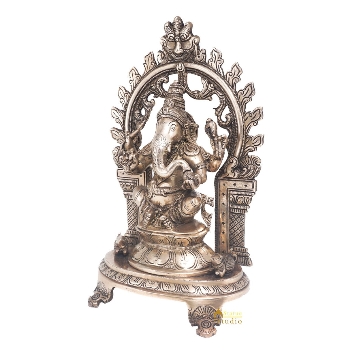 Brass Antique Ganesha Idol Home Office Décor Ganpati Statue Lucky Gift Showpiece - Image 5