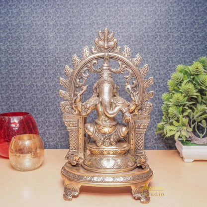 Brass Antique Ganesha Idol Home Office Décor Ganpati Statue Lucky Gift Showpiece by vendor-unknown - Products