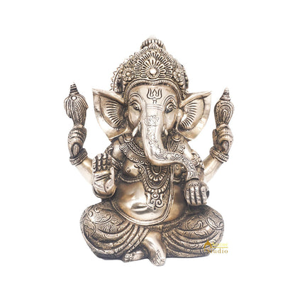 Brass Ganesha Idol Finely Crafted Antique Finish For Home Office Decor Gift 9" by vendor-unknown - Hindu Gods (View 3)