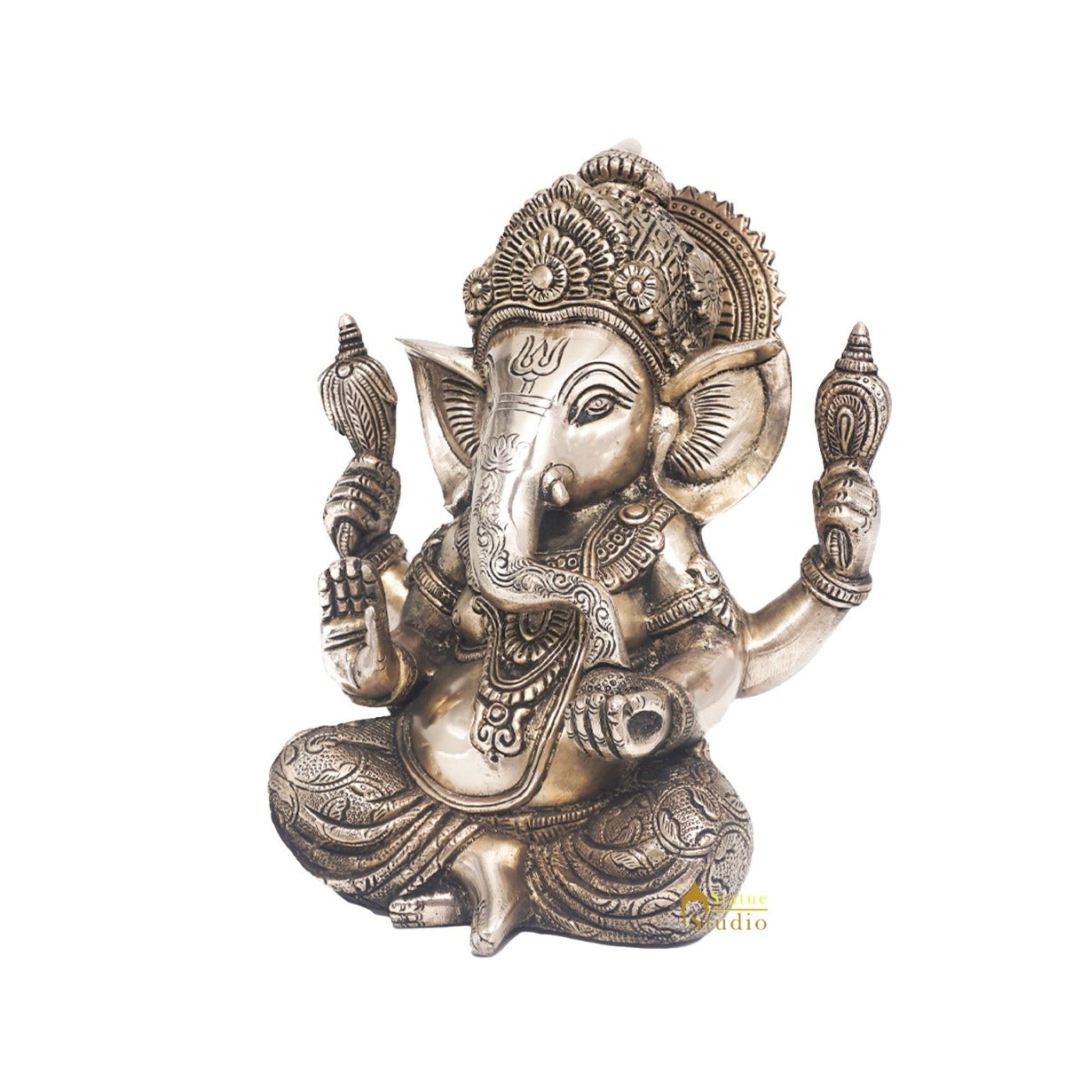Brass Ganesha Idol Finely Crafted Antique Finish For Home Office Decor Gift 9"