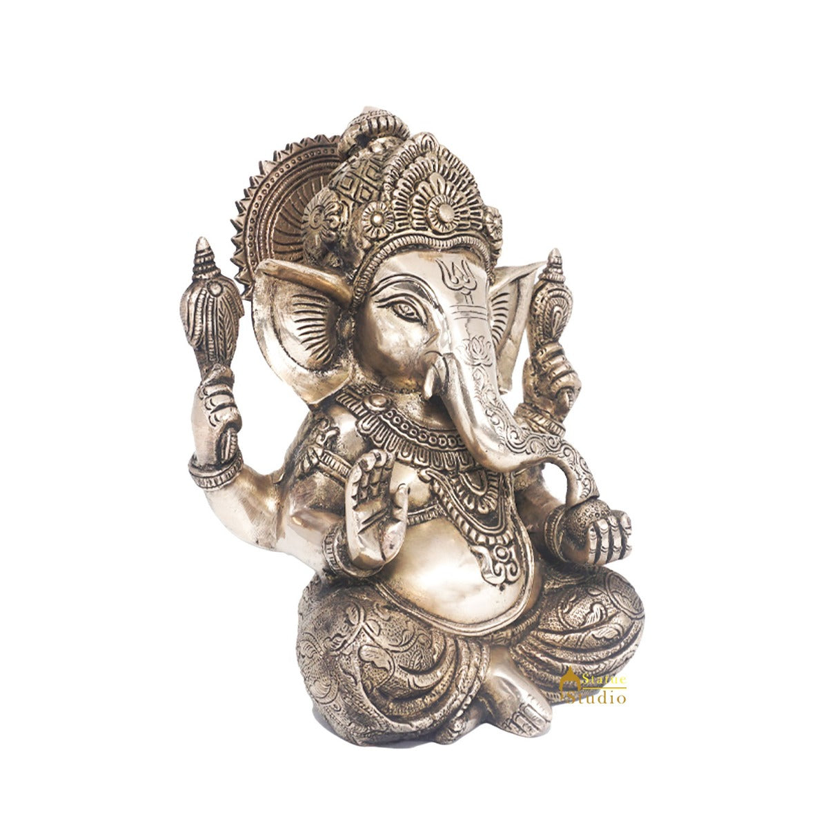 Brass Ganesha Idol Finely Crafted Antique Finish For Home Office Decor Gift 9" - Image 5
