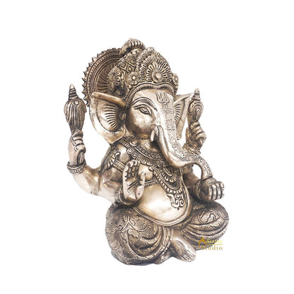 Brass Ganesha Idol Finely Crafted Antique Finish For Home Office Decor Gift 9" by vendor-unknown - Hindu Gods (View 5)