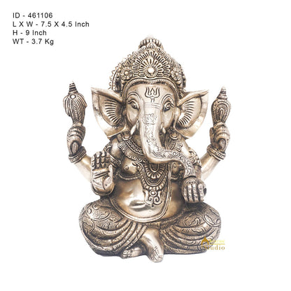 Brass Ganesha Idol Finely Crafted Antique Finish For Home Office Decor Gift 9" by vendor-unknown - Hindu Gods (View 7)