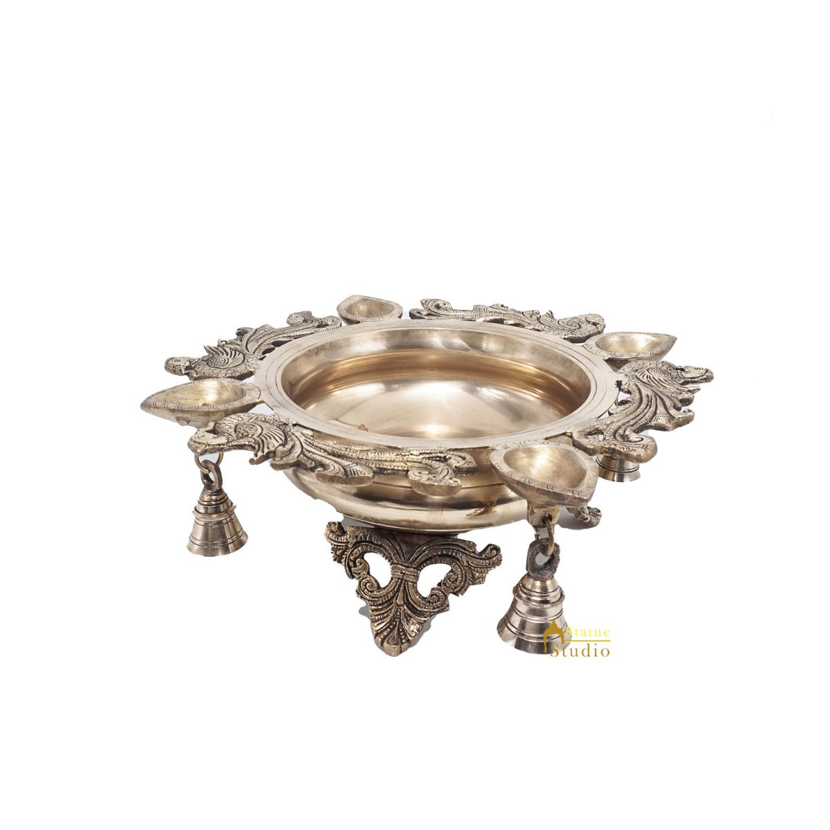 Brass Antique Urli Water Vessel Bowl Lucky Feng Shui Vastu Home Office Décor 13" - Image 3