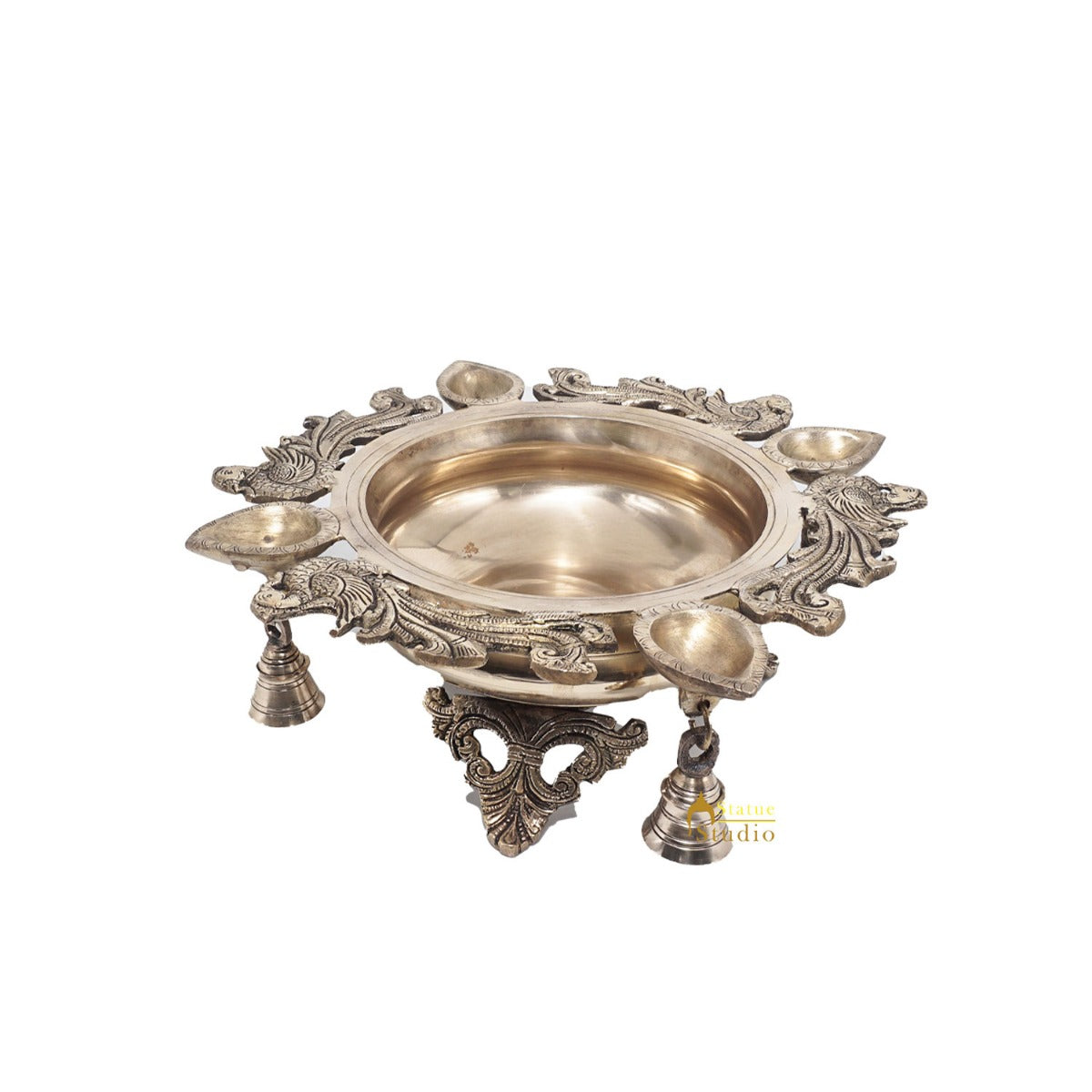 Brass Antique Urli Water Vessel Bowl Lucky Feng Shui Vastu Home Office Décor 13"