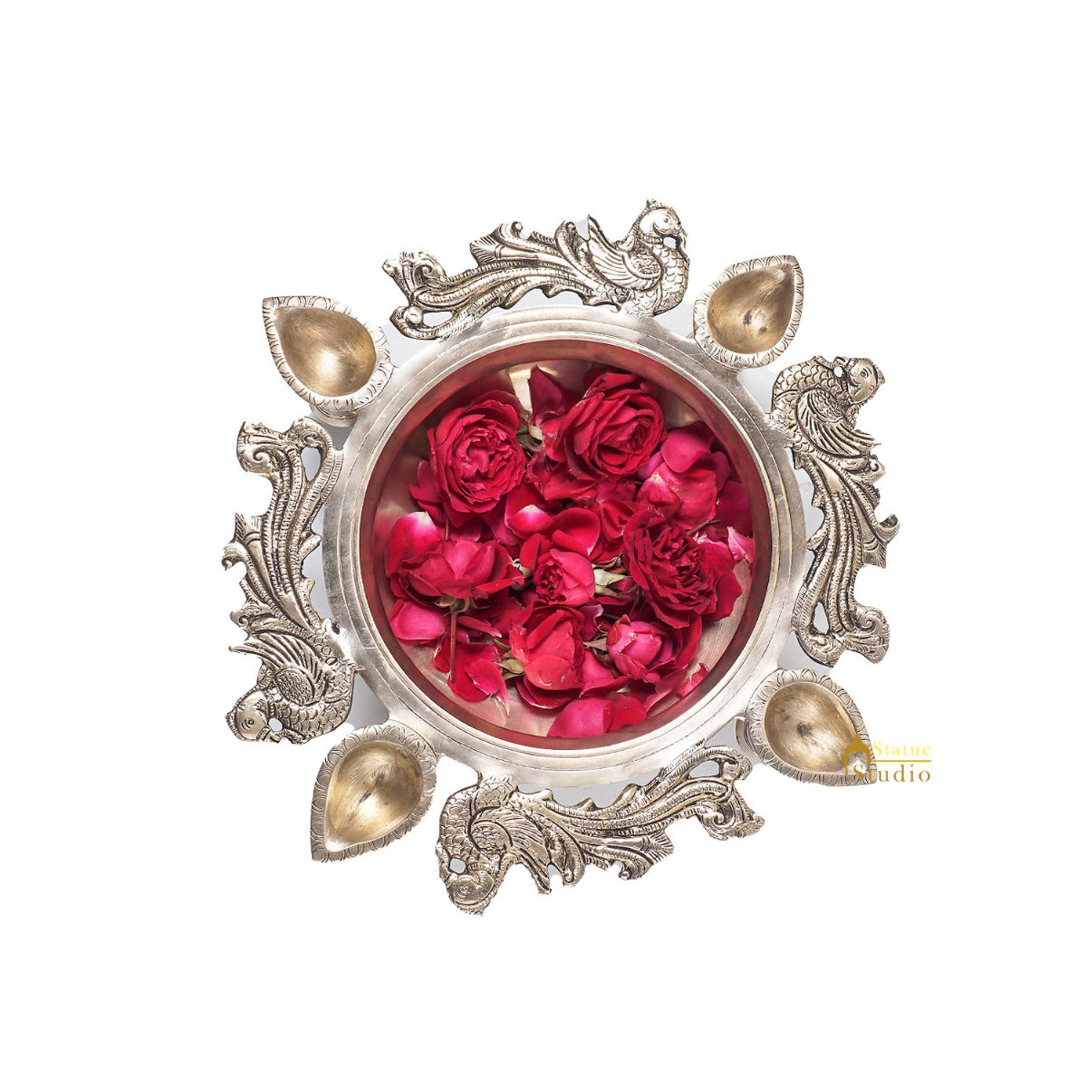 Brass Antique Urli Water Vessel Bowl Lucky Feng Shui Vastu Home Office Décor 13"