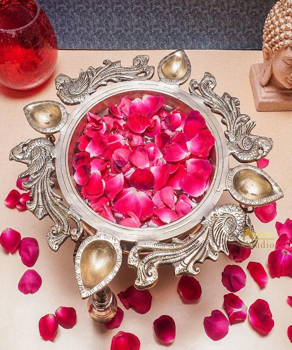 Brass Antique Urli Water Vessel Bowl Lucky Feng Shui Vastu Home Office Décor 13" - Image 2