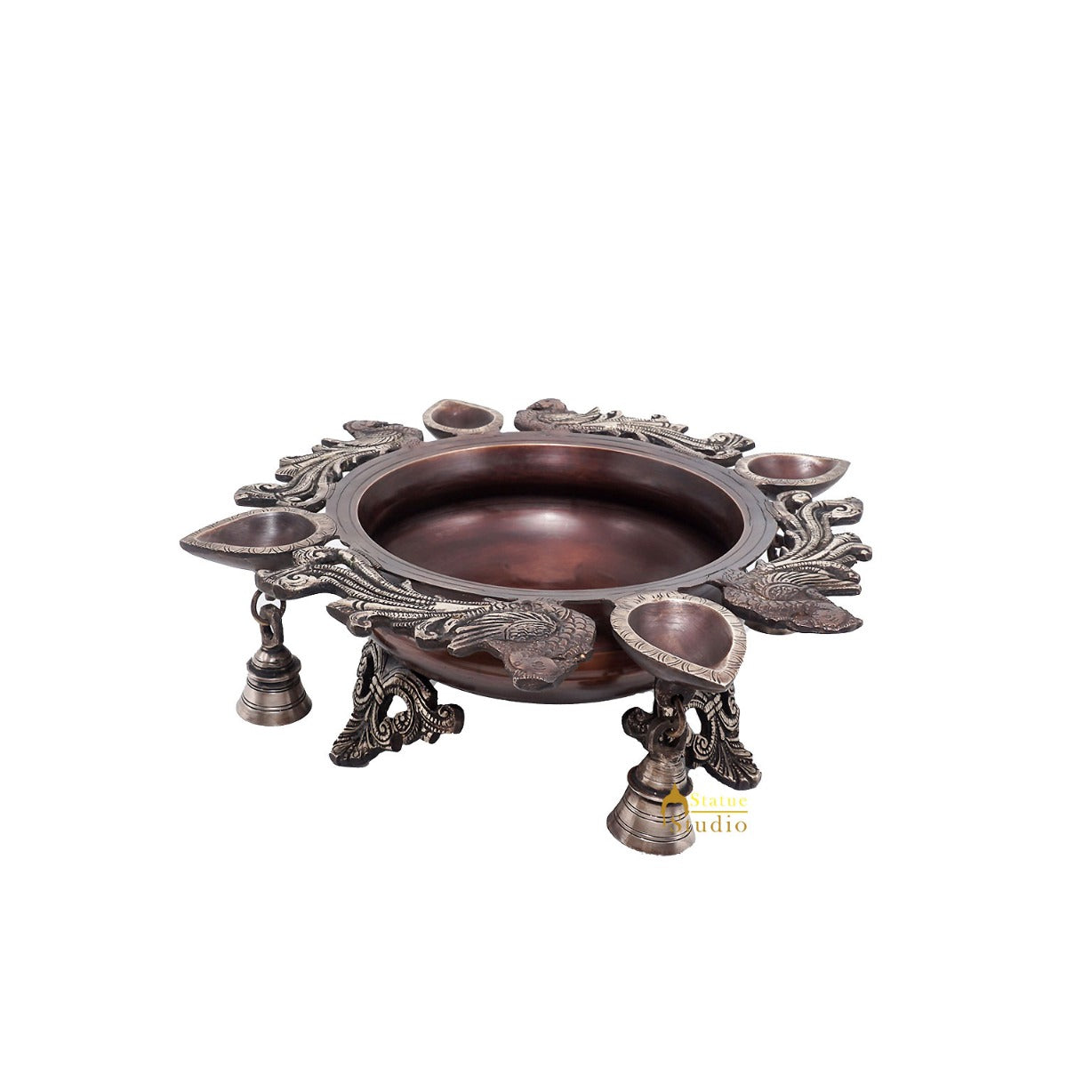 Brass Antique Urli Water Vessel Bowl Lucky Feng Shui Vastu Home Office Décor 13" - Image 3