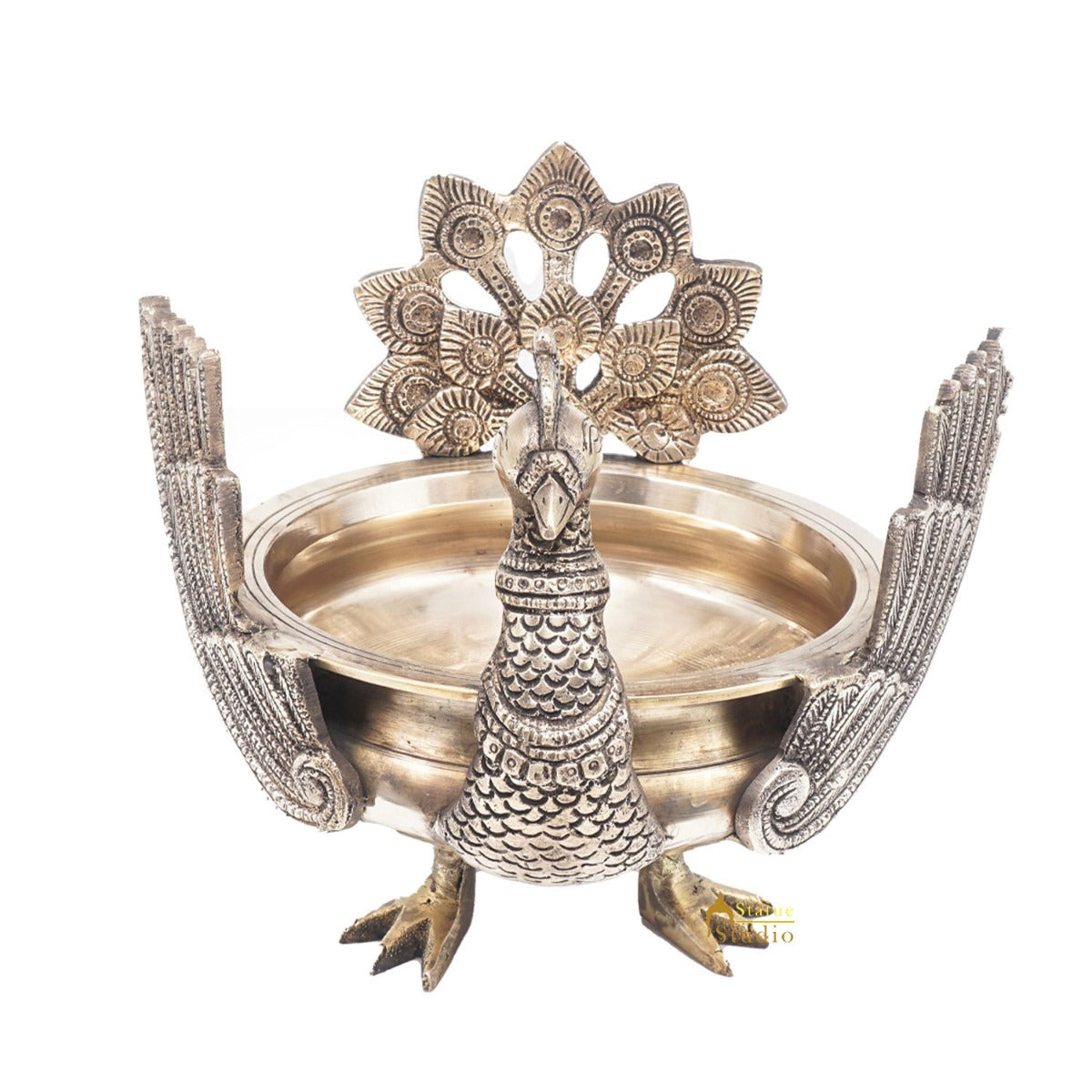 Brass Antique Peacock Urli Bowl Lucky Feng Shui Vastu Home Office Décor 13" - Image 3