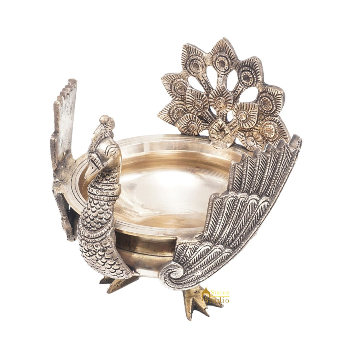 Brass Antique Peacock Urli Bowl Lucky Feng Shui Vastu Home Office Décor 13"