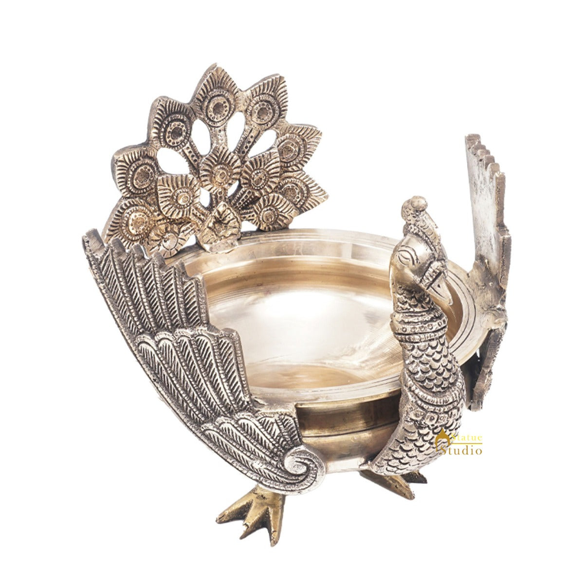 Brass Antique Peacock Urli Bowl Lucky Feng Shui Vastu Home Office Décor 13"
