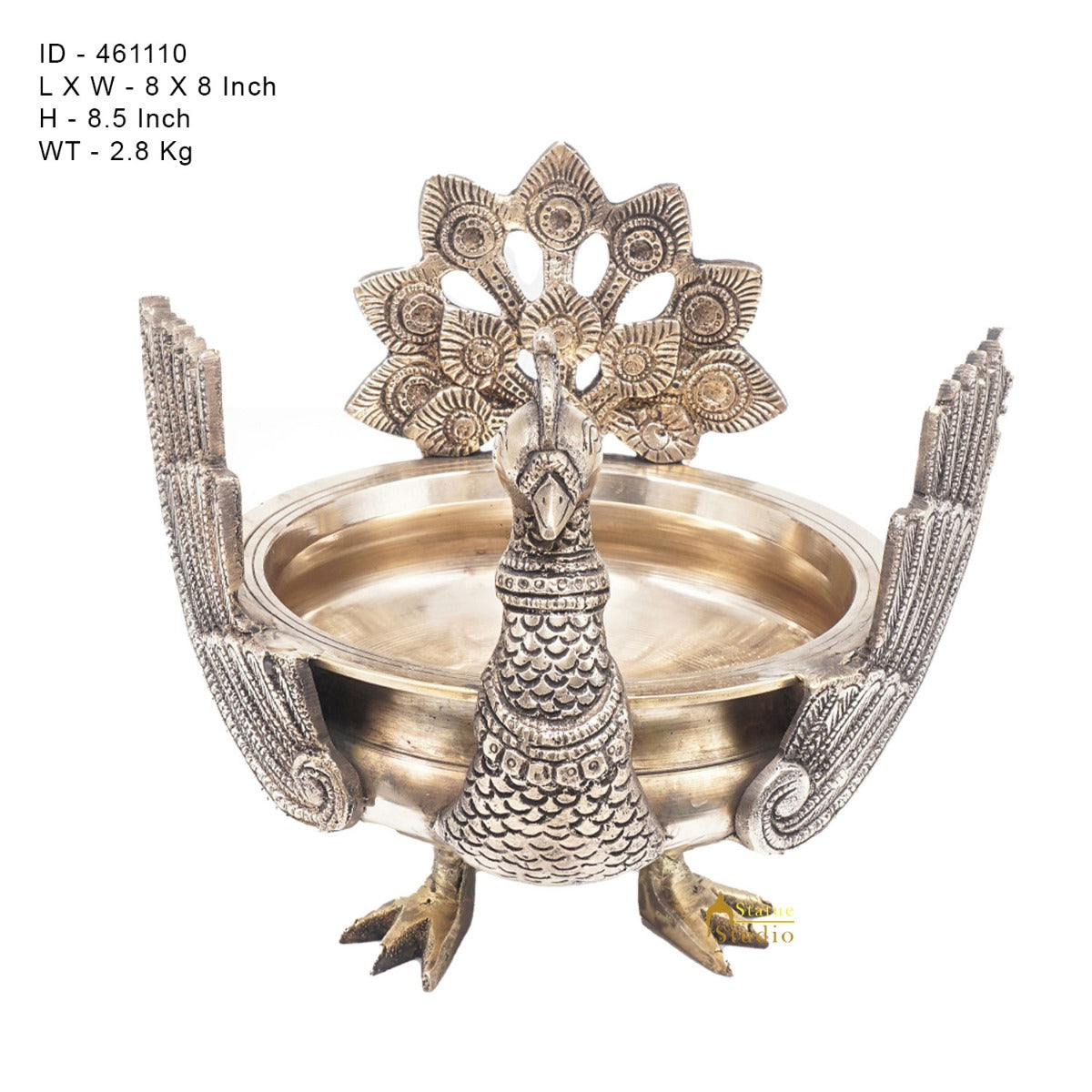 Brass Antique Peacock Urli Bowl Lucky Feng Shui Vastu Home Office Décor 13"