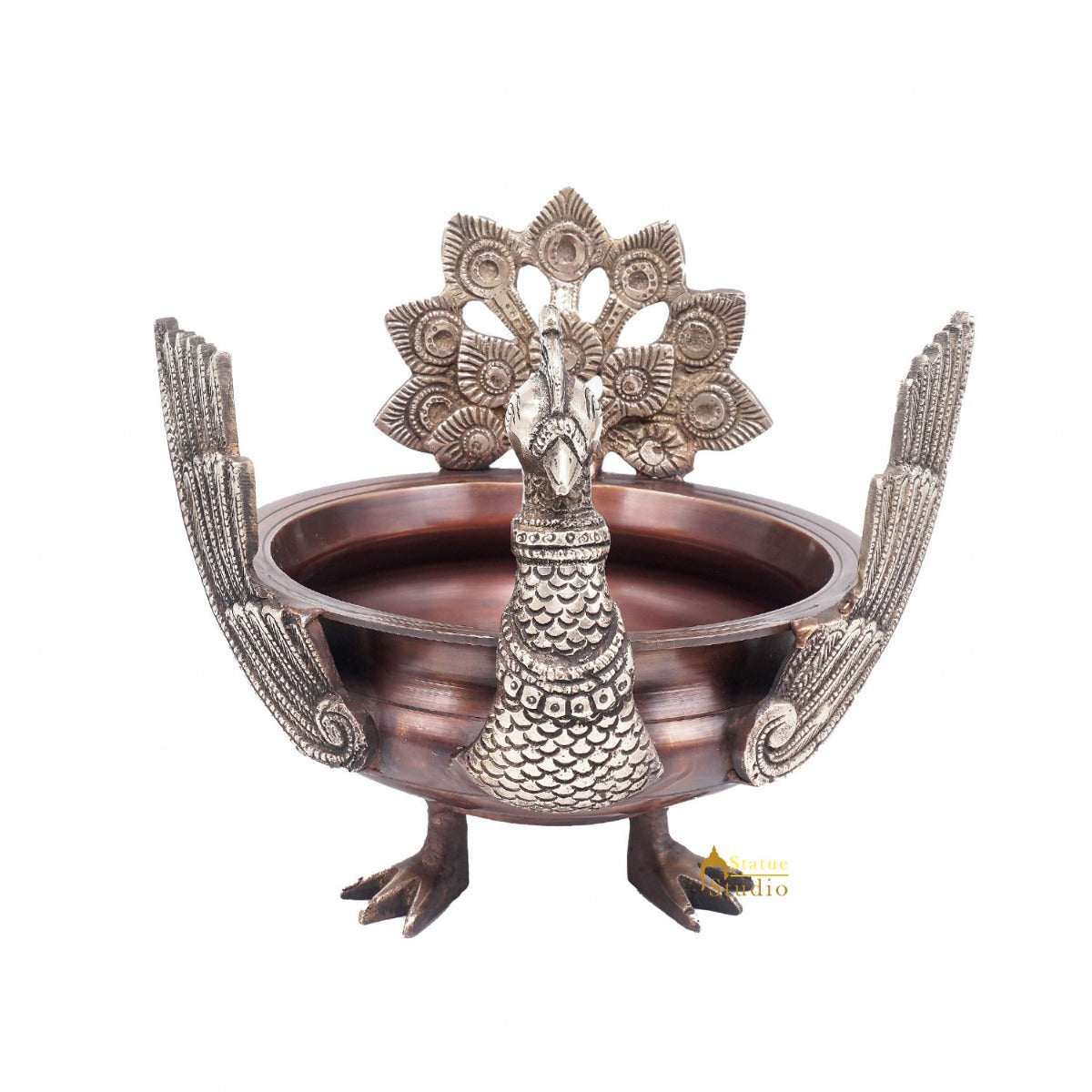 Brass Antique Peacock Urli Bowl Lucky Feng Shui Vastu Home Office Décor 13" - Image 3