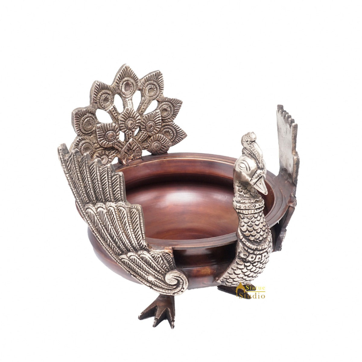 Brass Antique Peacock Urli Bowl Lucky Feng Shui Vastu Home Office Décor 13"