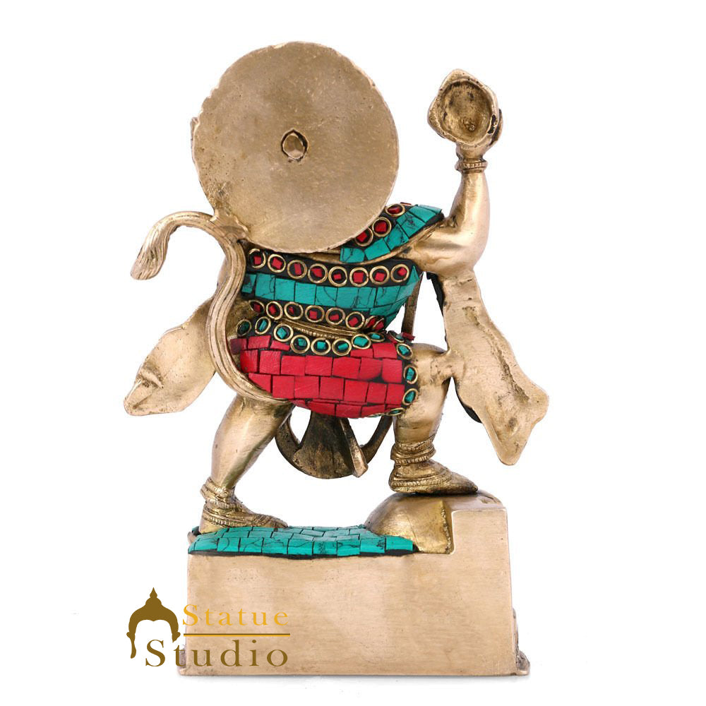 Brass Hanuman Idol Carrying Mountain Statue For Home Temple Décor Gift 7" - Image 4