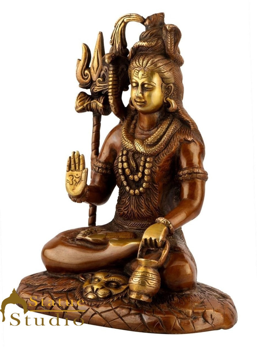 Brass Blessing Lord Shiva Idol Antique Finish Lucky For Home Temple Decor Gift 10" - Image 4