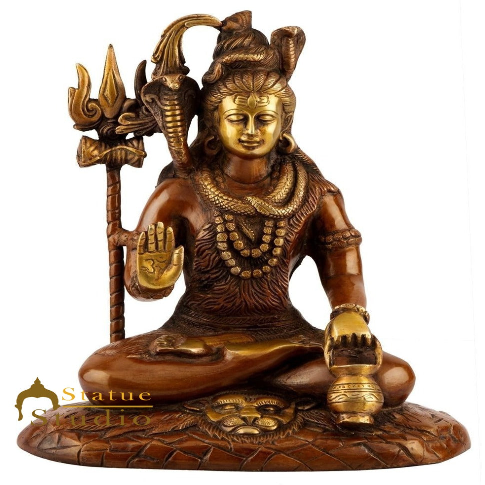 Brass Blessing Lord Shiva Idol Antique Finish Lucky For Home Temple Decor Gift 10"