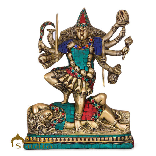 Brass Antique Vintage Maa Kali Idol Reigious Home Temple Décor Statue 12"