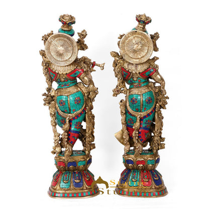 Brass Radha Krishna Idol For Home Office Garden Décor Large Inlay Statue 29" by vendor-unknown - Hindu Gods (View 4)