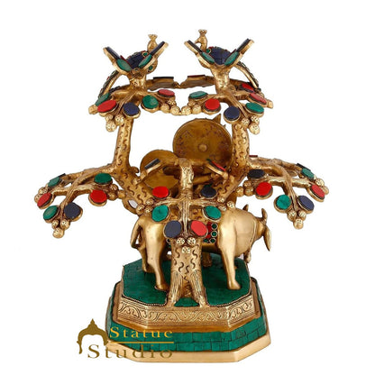 Brass Radha Krishna Idol With Cow Under Tree For Home Décor Large Inlay Statue by vendor-unknown - Hindu Gods (View 5)