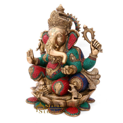 Brass Antique Ganpati Idol Ganesha Statue For Home Office Décor Large Size 21" by vendor-unknown - Products (View 3)