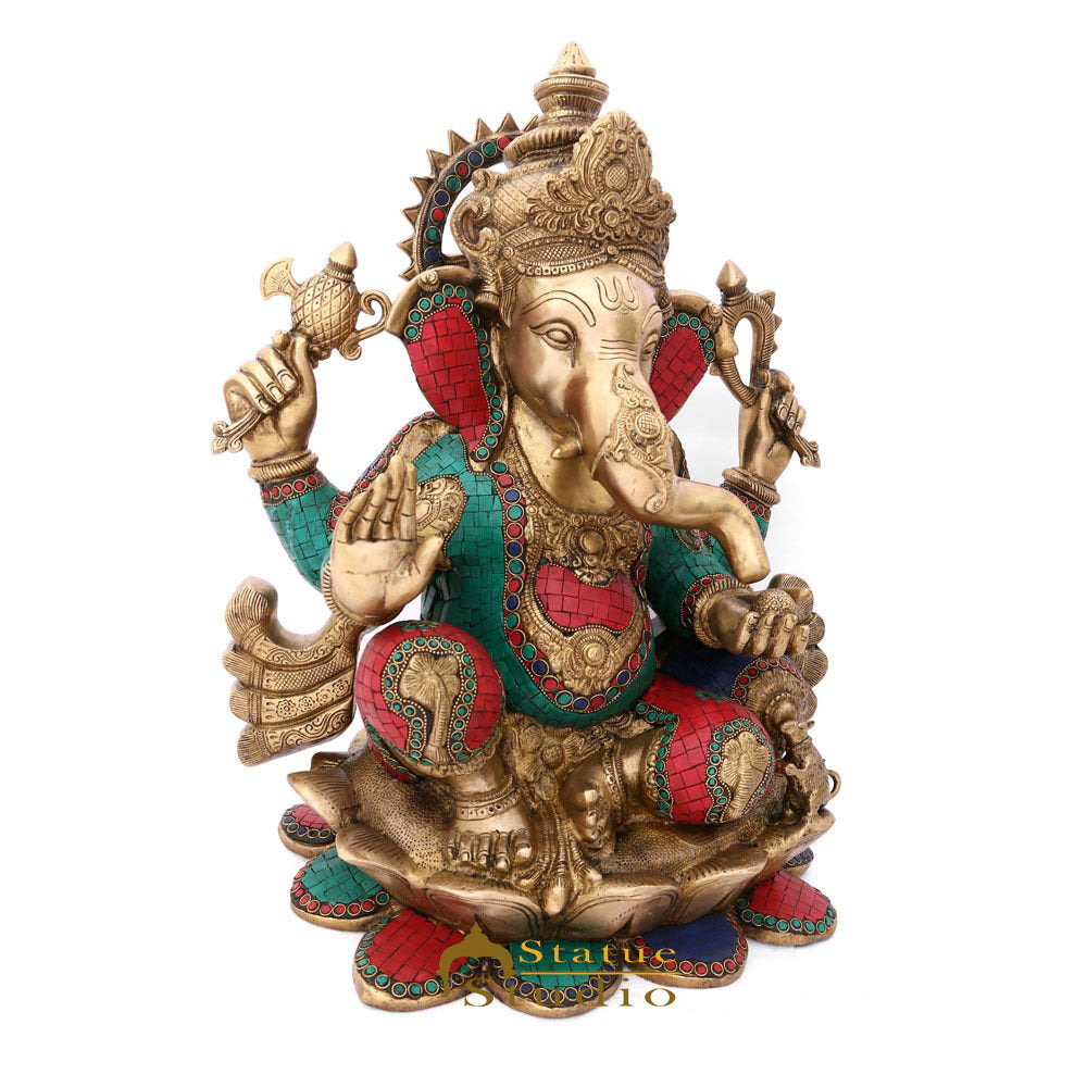 Brass Antique Ganpati Idol Ganesha Statue For Home Office Décor Large Size 21"