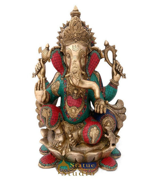 Brass Antique Ganpati Idol Ganesha Statue For Home Office Décor Large Size 21"