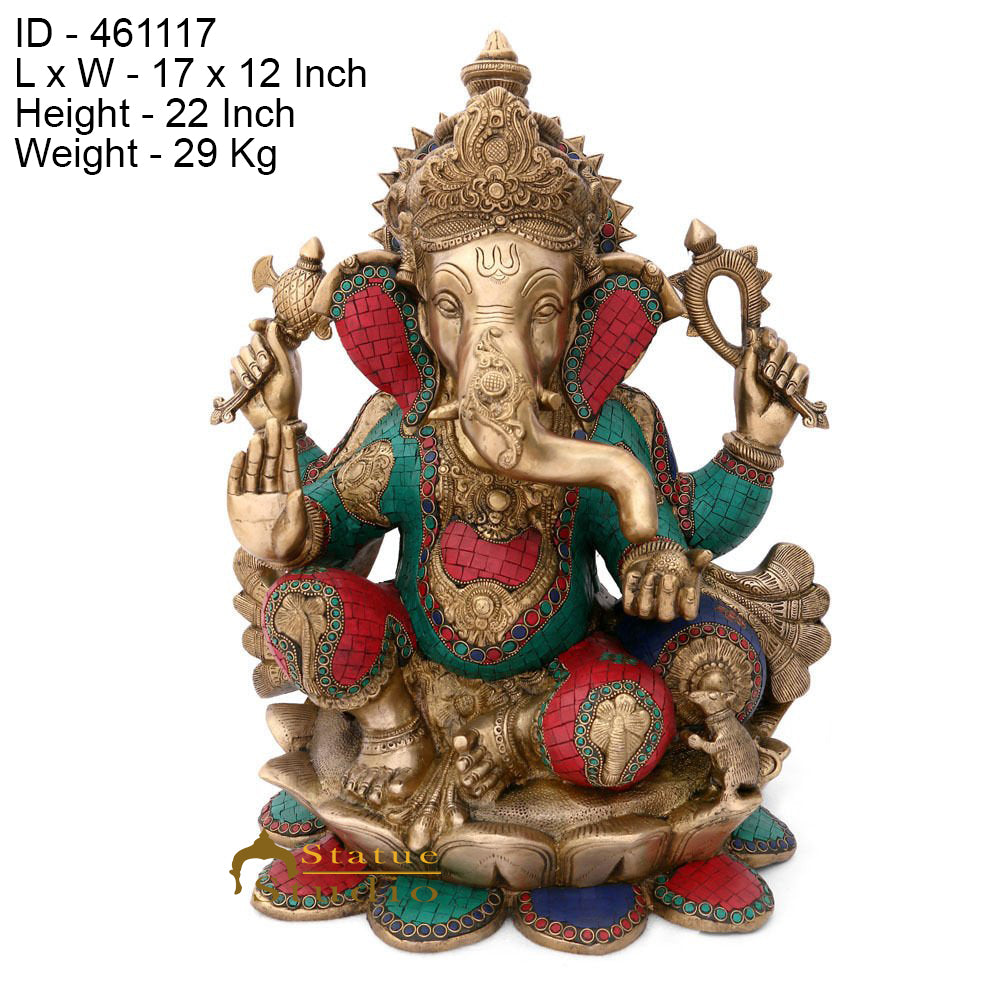 Brass Antique Ganpati Idol Ganesha Statue For Home Office Décor Large Size 21" - Image 6
