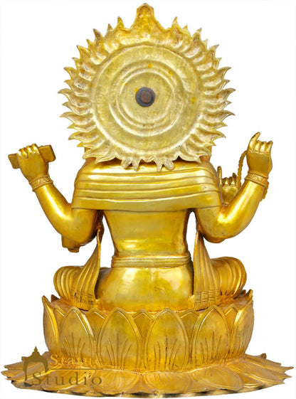 Brass Antique Lord Brahma Idol Sitting On Lotus Home Temple Religious Décor 3 ft by vendor-unknown - Hindu Gods (View 4)