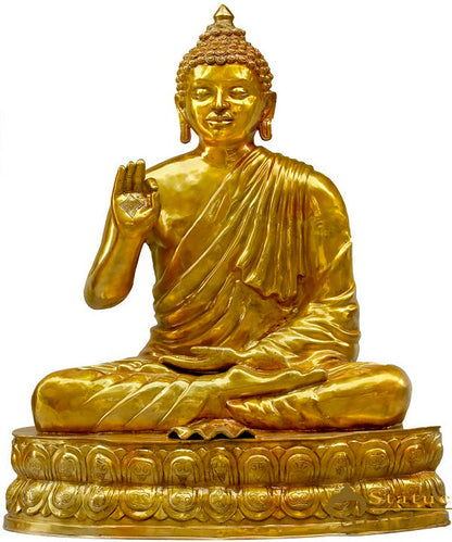 Brass Antique Large Life Size Buddha Statue Idol For Home Garden Décor 4.5 Feet by vendor-unknown - Buddha