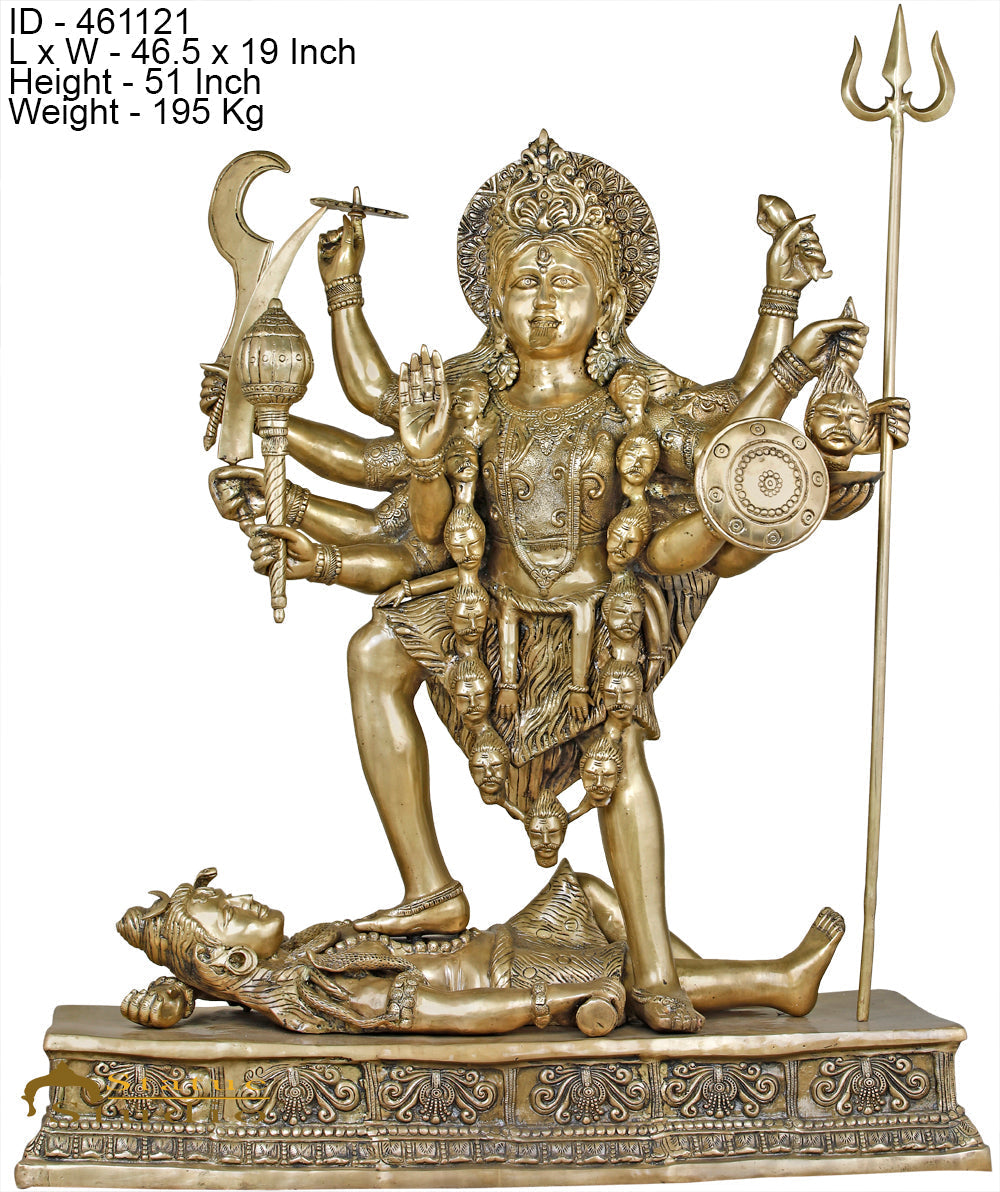 Brass Antique Maa Kali Idol Large Size Reigious Home Temple Décor 4 Feet Statue - Image 3