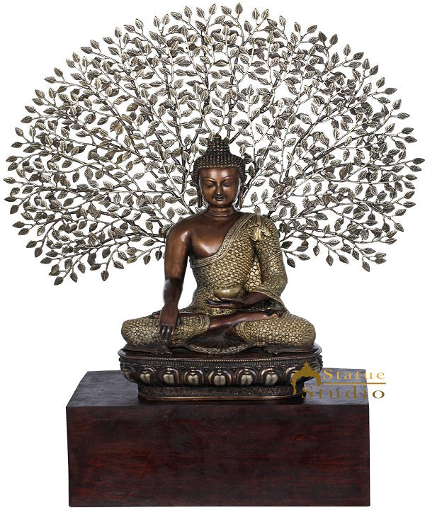 Brass Buddha Statue Under Bodhisattva Tree Home Décor Showpiece Idol 3 Feet - Eco-friendly - Sama Homes