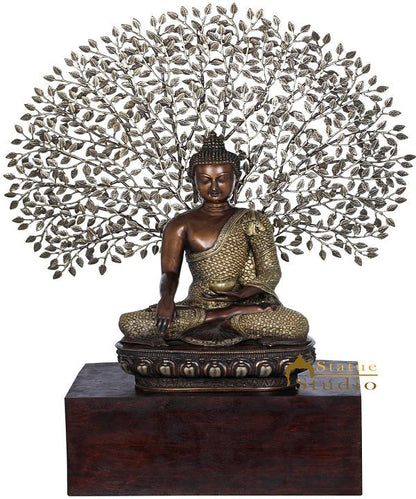 Brass Buddha Statue Under Bodhisattva Tree Home Décor Showpiece Idol 3 Feet by vendor-unknown - Buddha