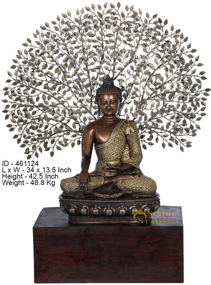 Brass Buddha Statue Under Bodhisattva Tree Home Décor Showpiece Idol 3 Feet by vendor-unknown - Buddha (View 4)