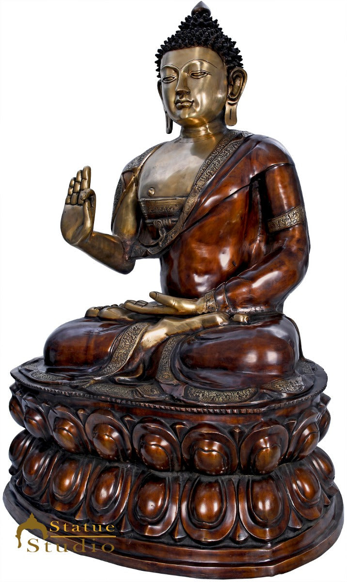 Brass Blessing Buddha Statue Home Garden Decor Idol Sculpture Large Size 4 Feet