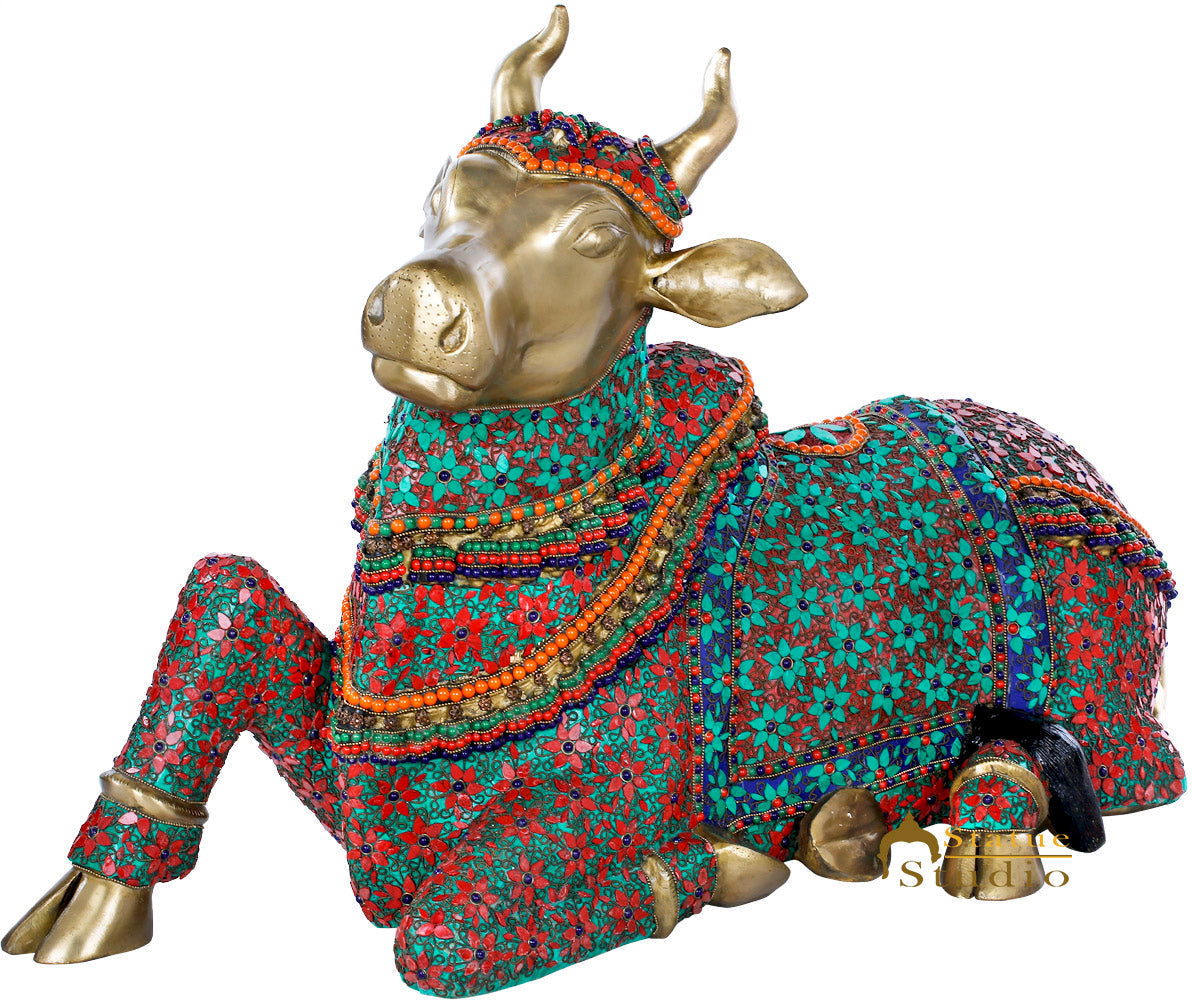 Brass Large Size Nandi Cow Temple Home Décor Idol Showpiece Statue 3 Feet - Image 3