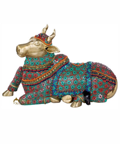 Brass Large Size Nandi Cow Temple Home Décor Idol Showpiece Statue 3 Feet by vendor-unknown - Spiritual