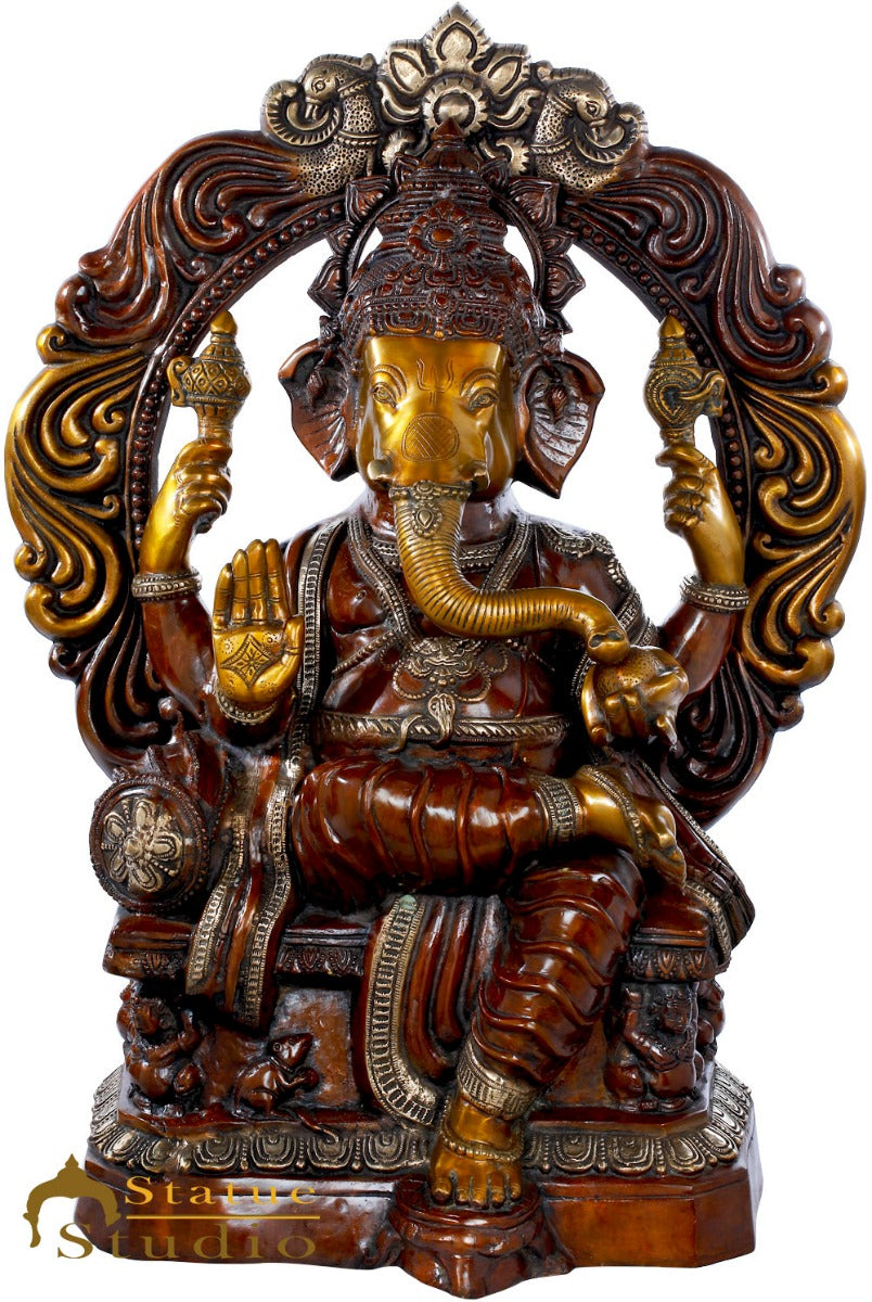 Brass Antique Large Ganesha Statue Ganpati Idol For Home Décor 2.5 Feet - Image 2