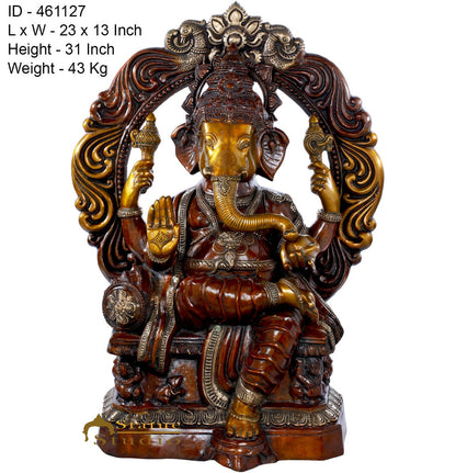 Brass Antique Large Ganesha Statue Ganpati Idol For Home Décor 2.5 Feet by vendor-unknown - Products (View 4)