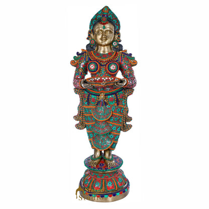 Brass Deeplakshmi Idol Laxmi Statue Exclusive Décor Finish Masterpiece 4.5 Feet by vendor-unknown - Spiritual