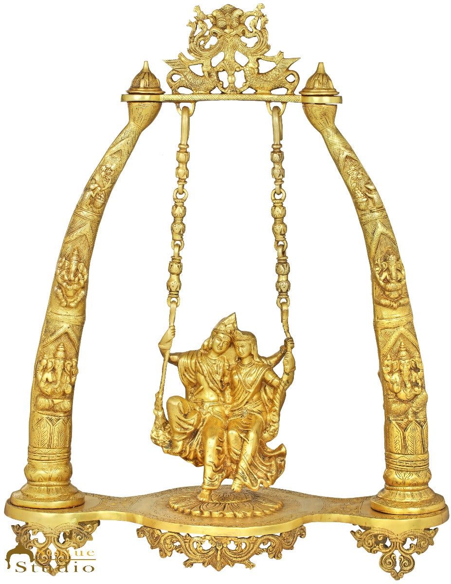 Brass Radha Krishna On Large Size Swing Idol Décor Statue Showpiece 34" - Image 2
