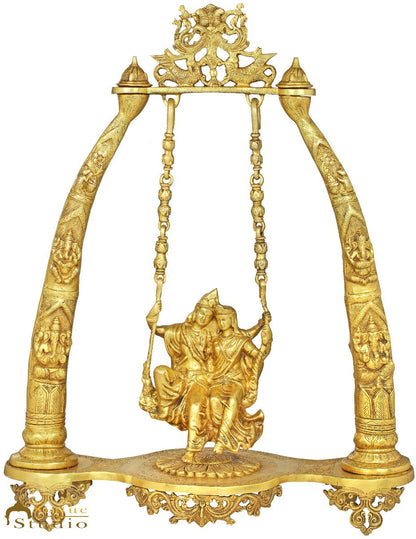 Brass Radha Krishna On Large Size Swing Idol Décor Statue Showpiece 34" by vendor-unknown - Hindu Gods (View 2)