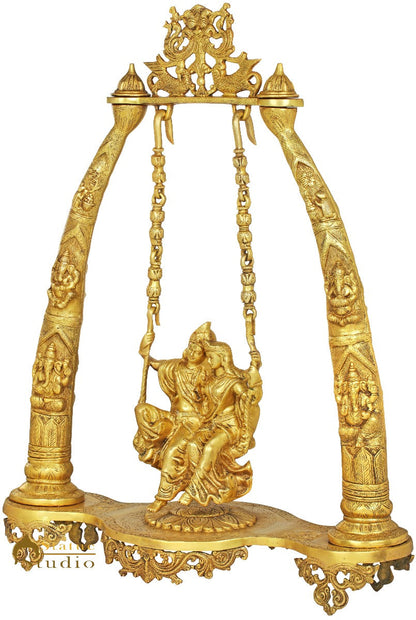 Brass Radha Krishna On Large Size Swing Idol Décor Statue Showpiece 34" by vendor-unknown - Hindu Gods (View 3)
