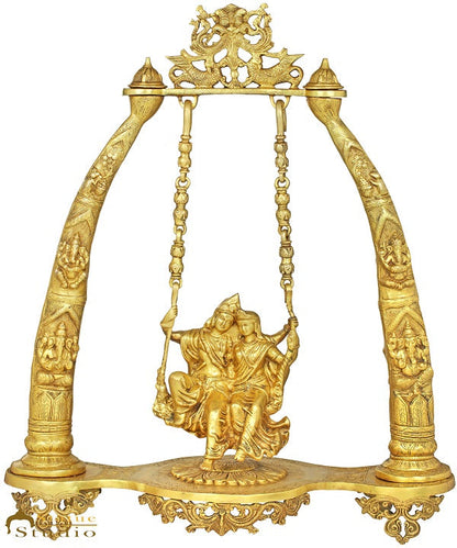 Brass Radha Krishna On Large Size Swing Idol Décor Statue Showpiece 34" by vendor-unknown - Hindu Gods