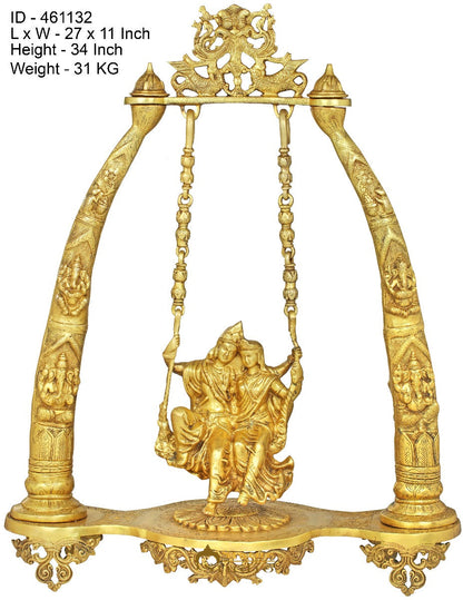 Brass Radha Krishna On Large Size Swing Idol Décor Statue Showpiece 34" by vendor-unknown - Hindu Gods (View 4)