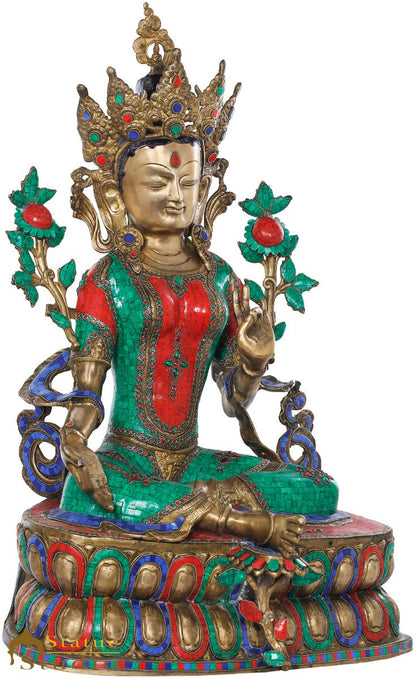 Brass Large Size Sitting Green Tara Décor Statue Female Buddha Idol 33" by vendor-unknown - Buddha (View 3)