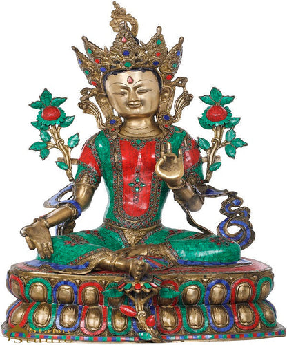 Brass Large Size Sitting Green Tara Décor Statue Female Buddha Idol 33" by vendor-unknown - Buddha