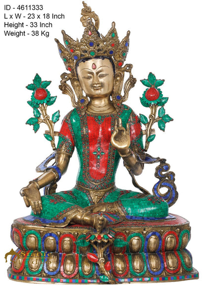 Brass Large Size Sitting Green Tara Décor Statue Female Buddha Idol 33" by vendor-unknown - Buddha (View 5)